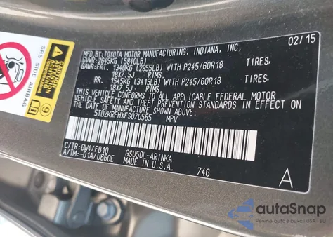 2015 Toyota Highlander Le V6 z USA, uszkodzony, nr VIN 5TDZKRFHXFS070565